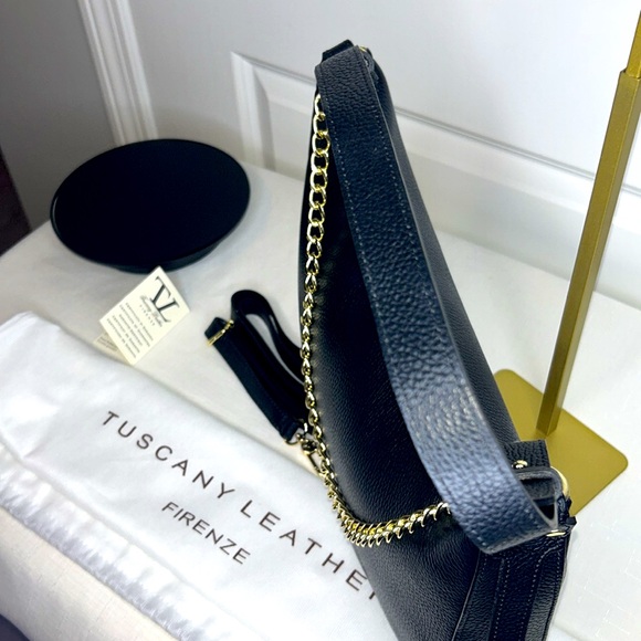 Tuscany Leather Handmade in Italy, Black and Gold Satchel with Dust Bag & COA - Picture 8 of 17